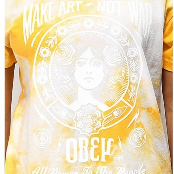 2XHP❤️OBEY Make Art Not War Yellow Tie Dye T-Shirt - Picture 2 of 7